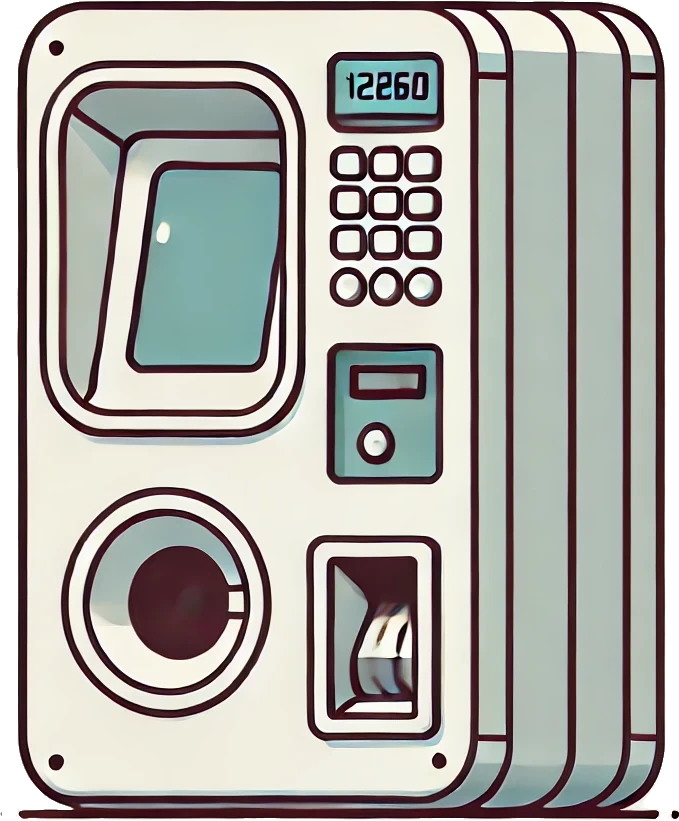clipart of a coin changer machine styled with the #12869d color palette.